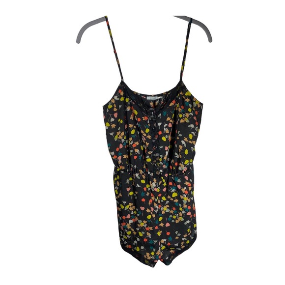 Kimchi Blue Pants - Kimchi Blue Floral Lace Strappy Button Up Romper Black Yellow Size Medium
